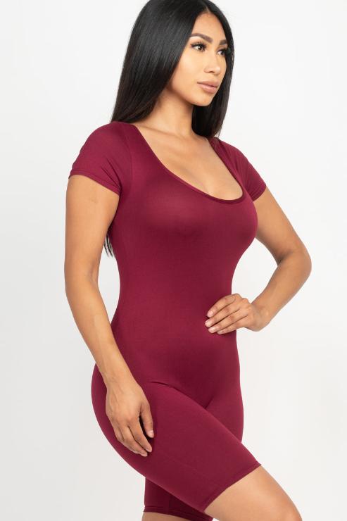 Short Sleeve Scoop Neck Bodycon Romper (CAPELLA)