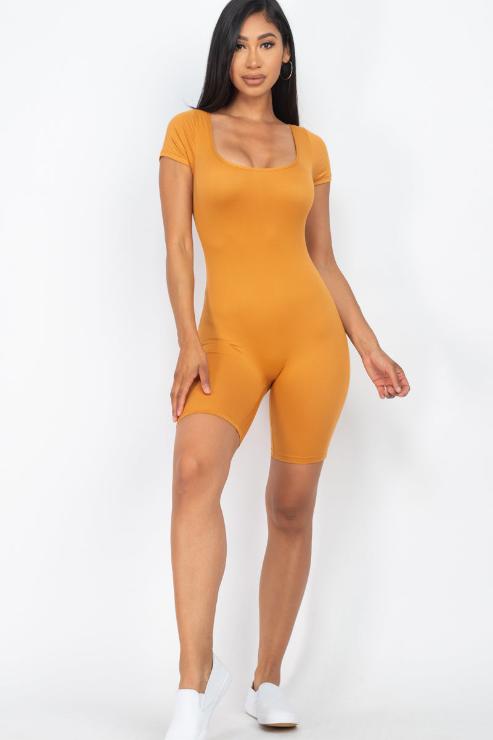 Short Sleeve Scoop Neck Bodycon Romper (CAPELLA)