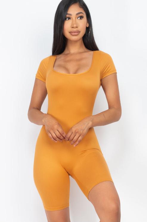 Short Sleeve Scoop Neck Bodycon Romper (CAPELLA)