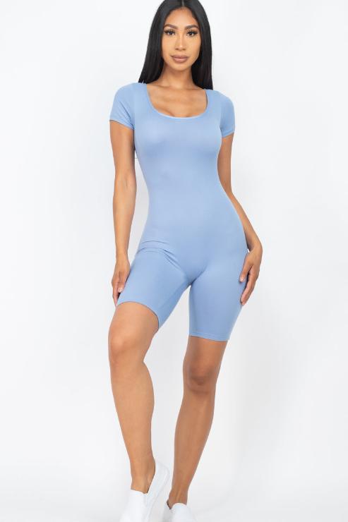 Short Sleeve Scoop Neck Bodycon Romper (CAPELLA)