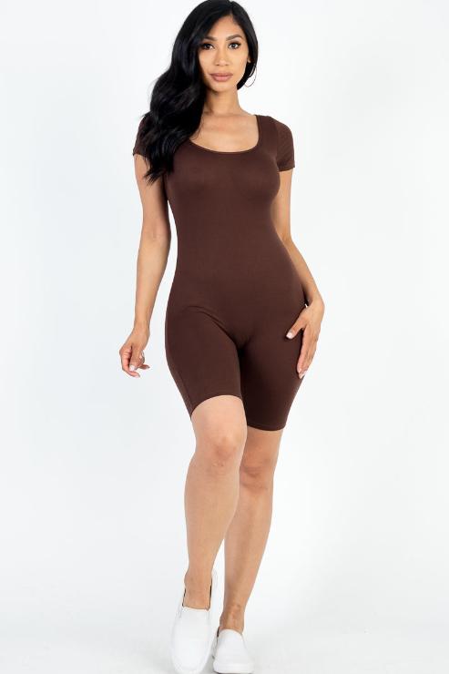 Short Sleeve Scoop Neck Bodycon Romper (CAPELLA)