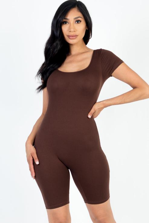 Short Sleeve Scoop Neck Bodycon Romper (CAPELLA)