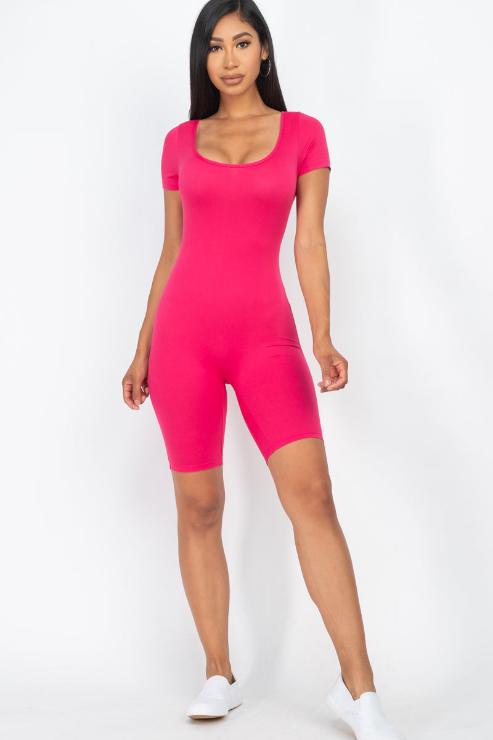 Short Sleeve Scoop Neck Bodycon Romper (CAPELLA)