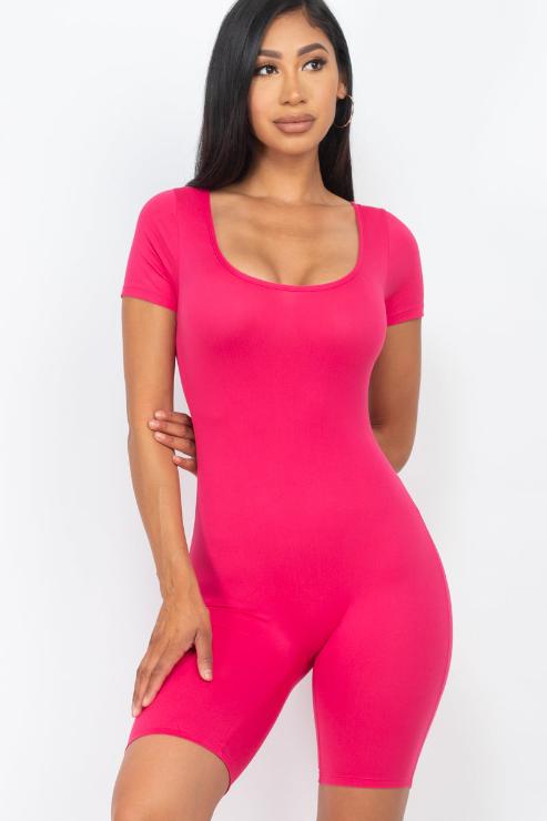 Short Sleeve Scoop Neck Bodycon Romper (CAPELLA)