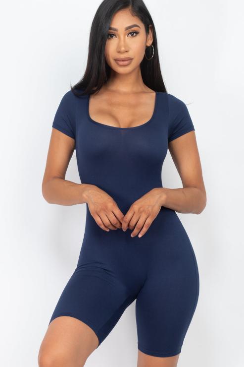 Short Sleeve Scoop Neck Bodycon Romper (CAPELLA)