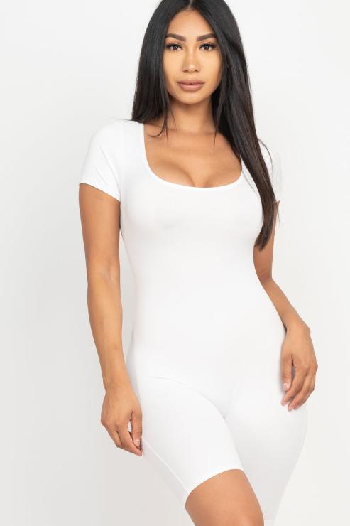 Short Sleeve Scoop Neck Bodycon Romper (CAPELLA)
