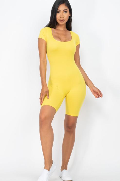 Short Sleeve Scoop Neck Bodycon Romper (CAPELLA)