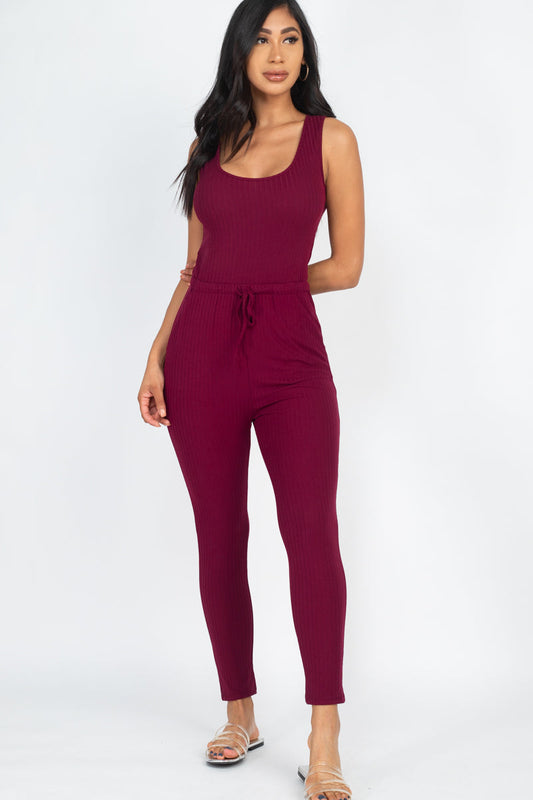 Ribbed Sleeveless Drawstring Jumpsuit (CAPELLA)