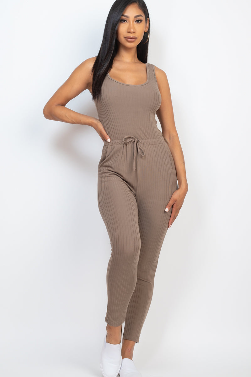 Ribbed Sleeveless Drawstring Jumpsuit (CAPELLA)
