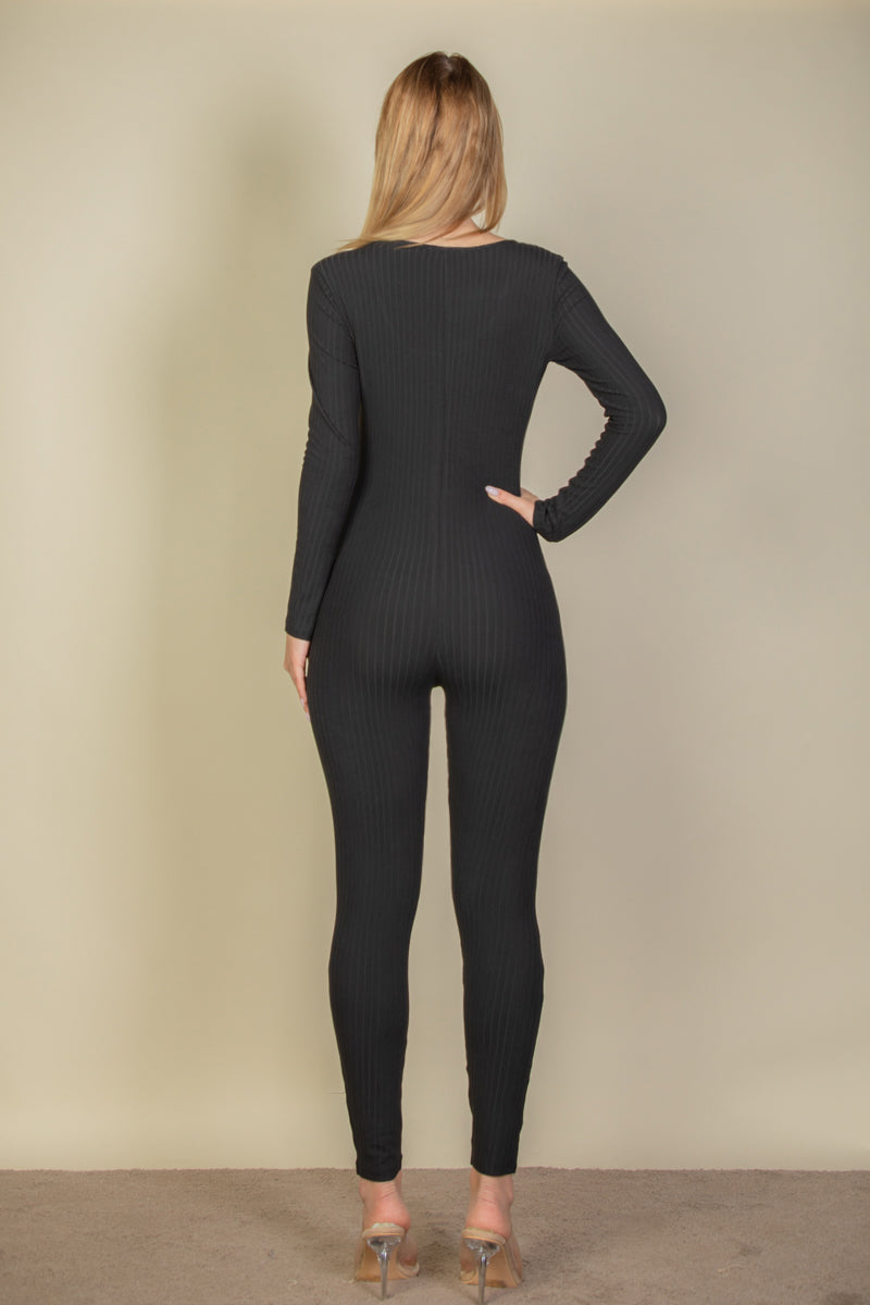 Ribbed Scoop Neck Long Sleeve Jumpsuit (CAPELLA)