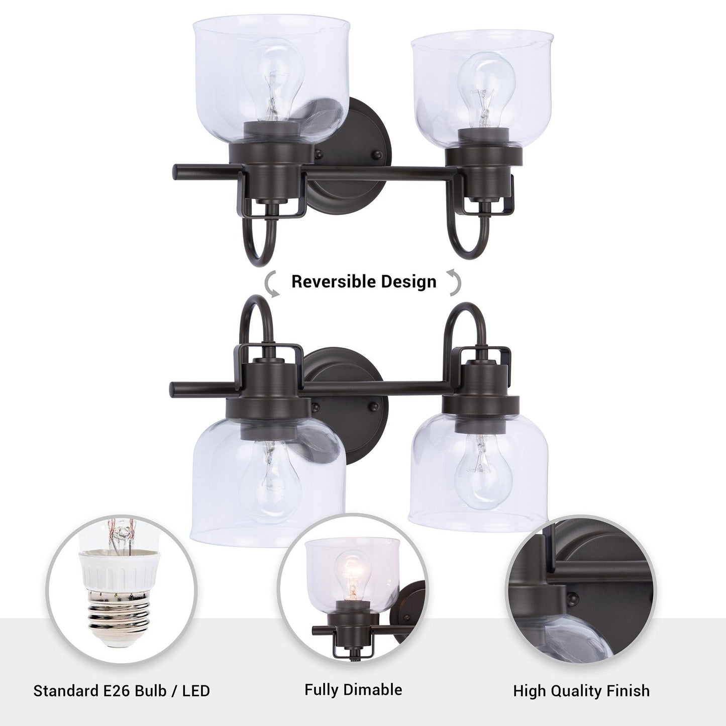 Brighton 2-Light Dark Bronze Dimmable Bathroom Vanity Light