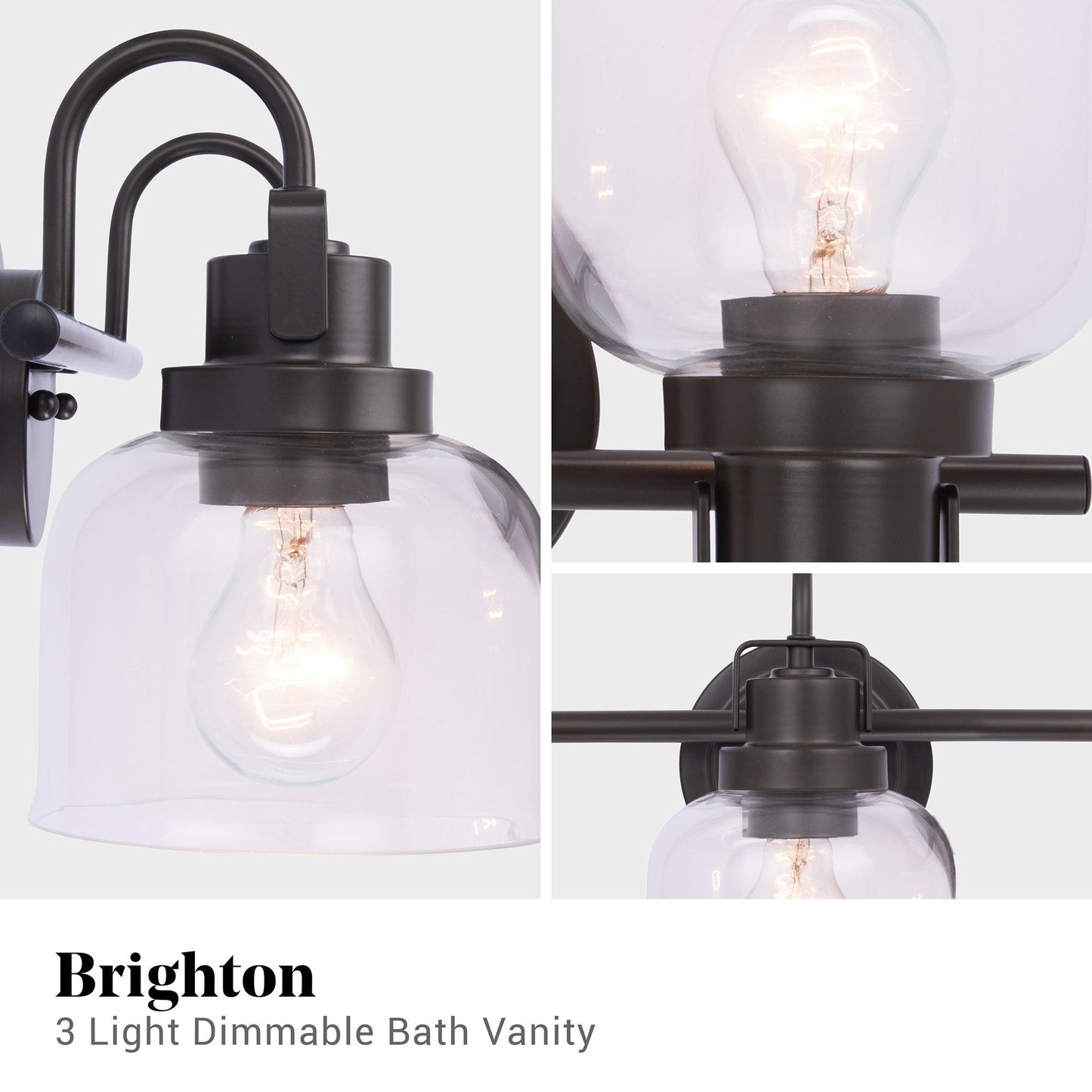 Brighton 3-Light Dark Bronze Dimmable Bathroom Vanity Light