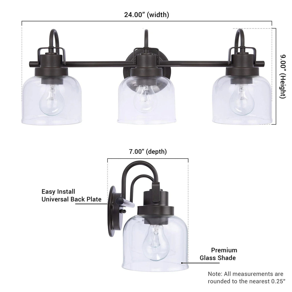 Brighton 3-Light Dark Bronze Dimmable Bathroom Vanity Light