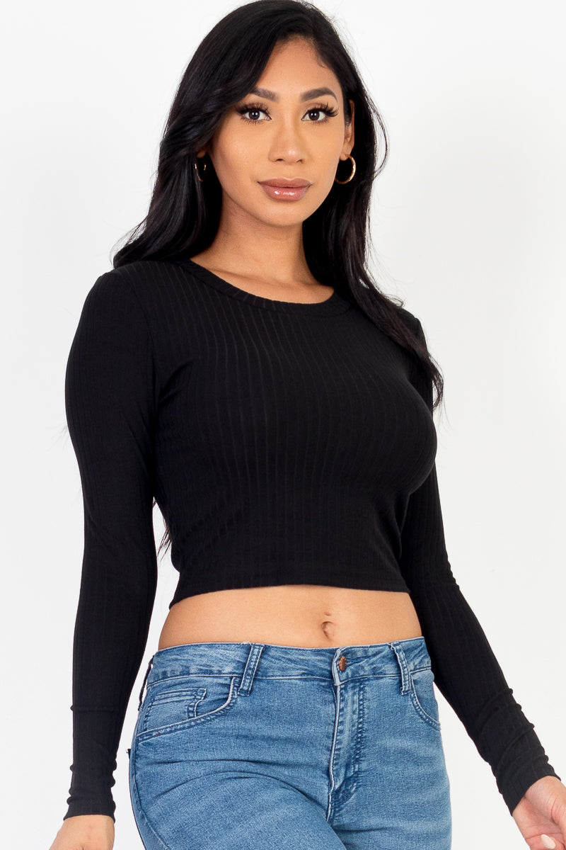 Long Sleeve Round Neck Basic Crop Top (CAPELLA)