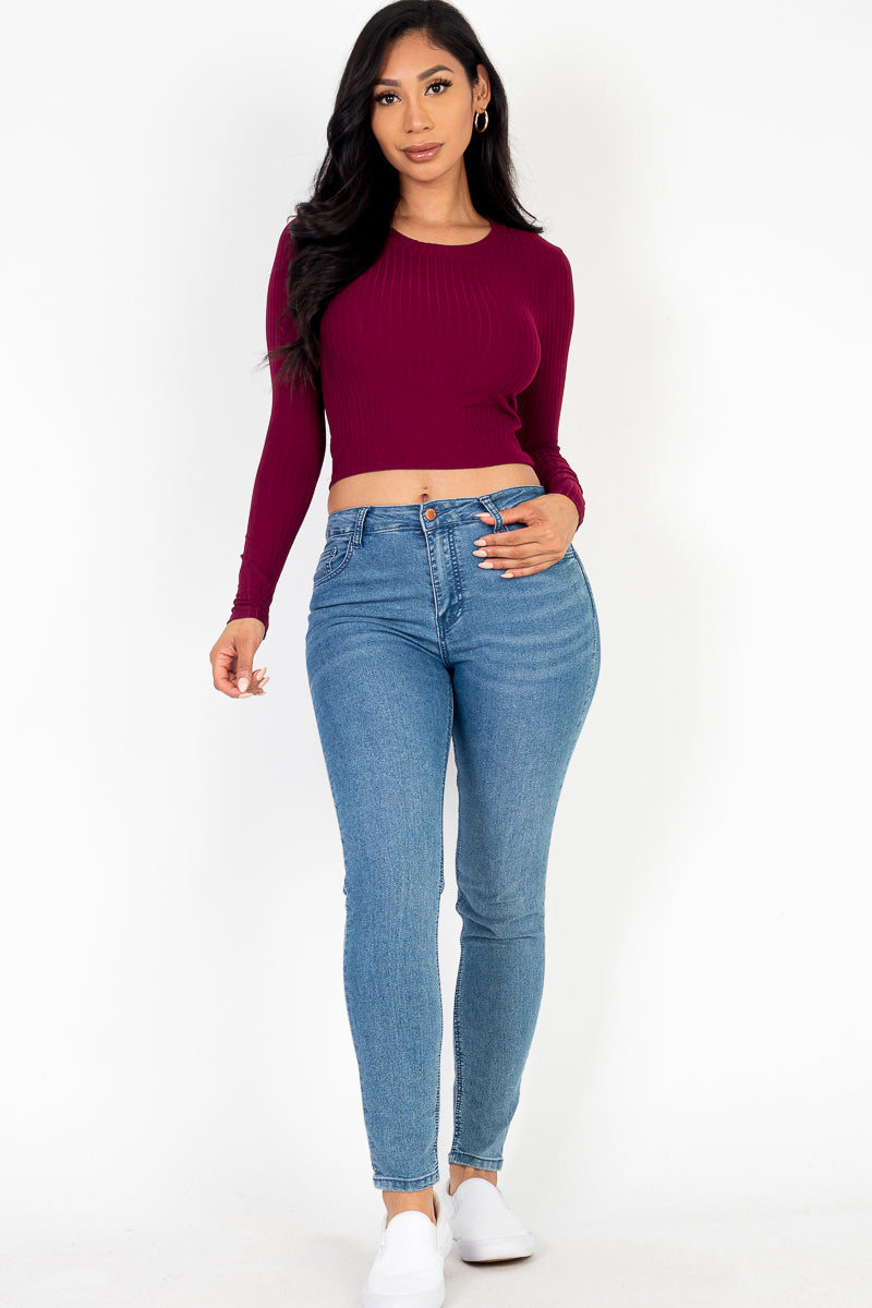 Long Sleeve Round Neck Basic Crop Top (CAPELLA)