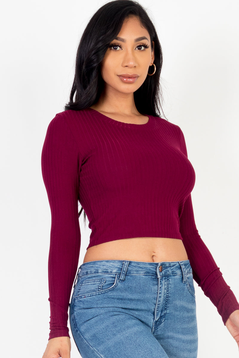 Long Sleeve Round Neck Basic Crop Top (CAPELLA)