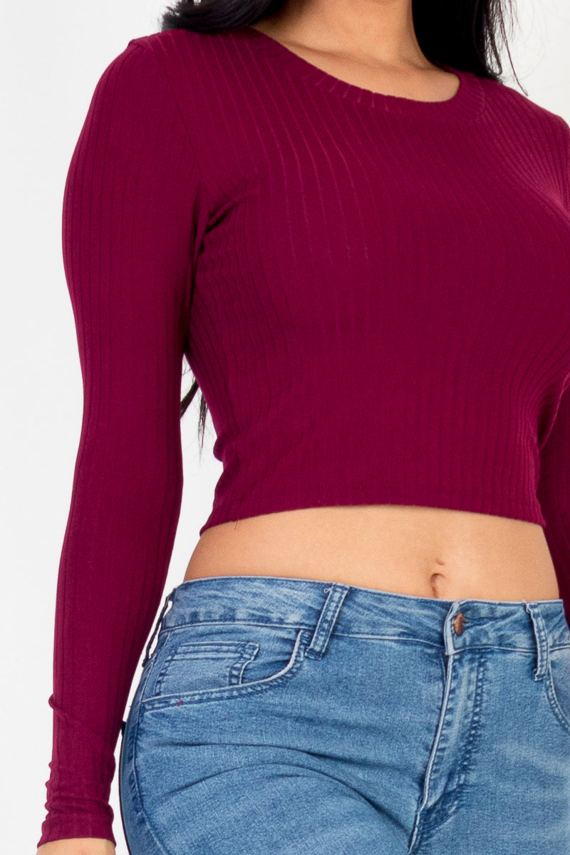 Long Sleeve Round Neck Basic Crop Top (CAPELLA)