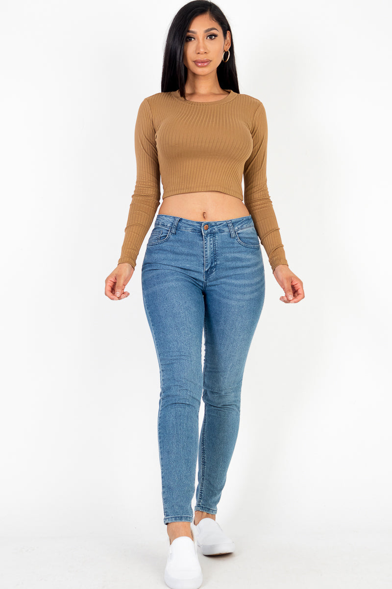 Long Sleeve Round Neck Basic Crop Top (CAPELLA)