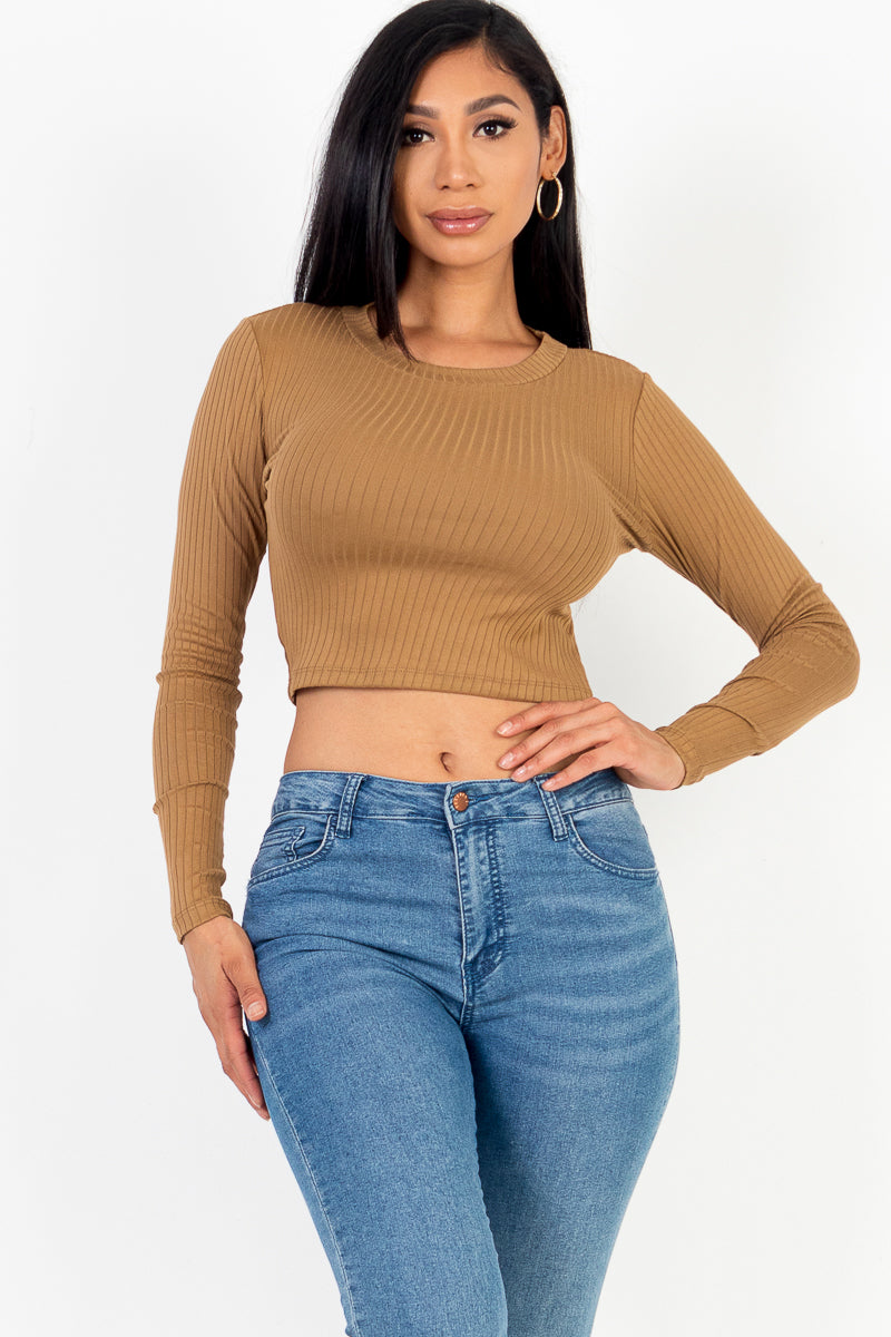 Long Sleeve Round Neck Basic Crop Top (CAPELLA)