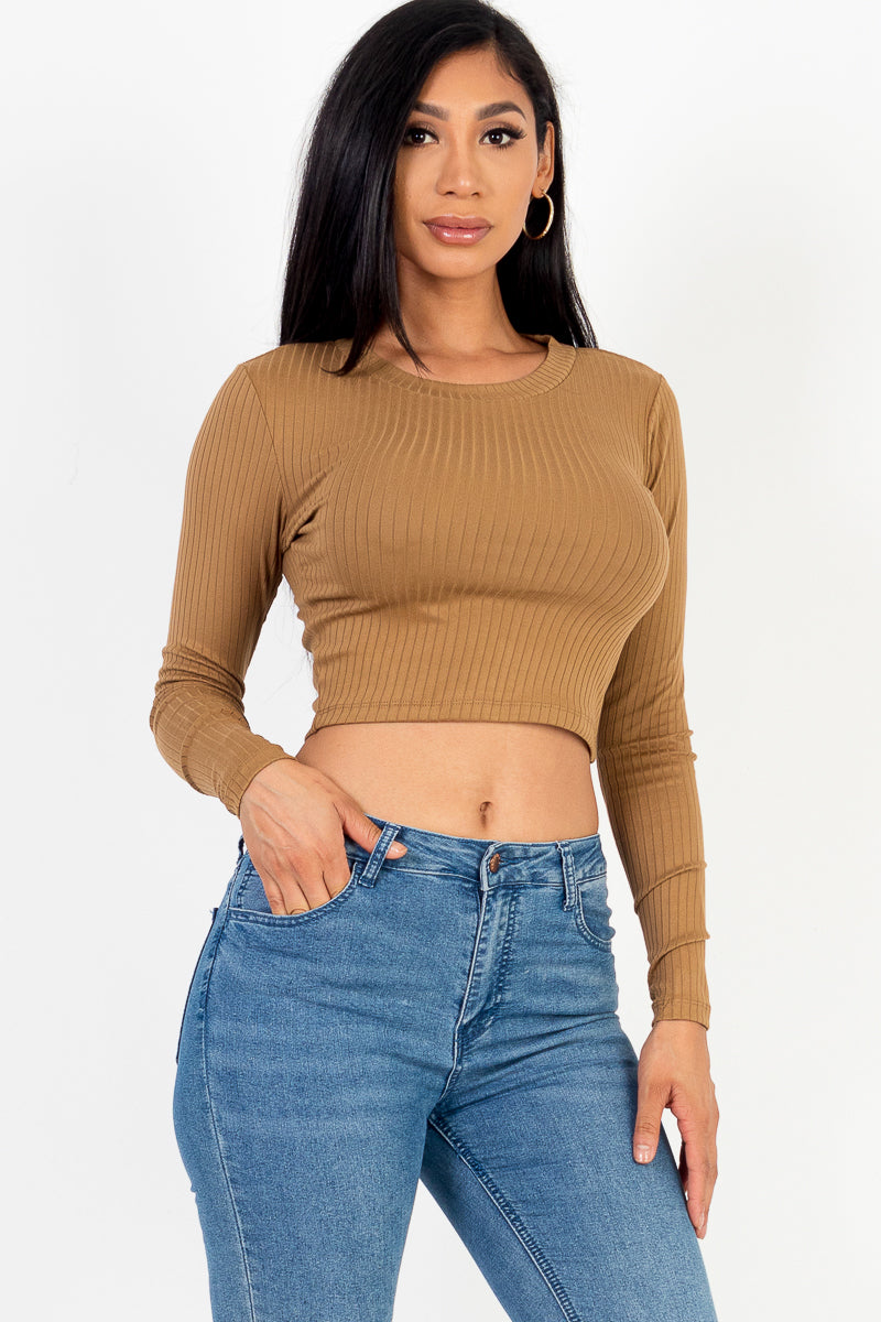 Long Sleeve Round Neck Basic Crop Top (CAPELLA)