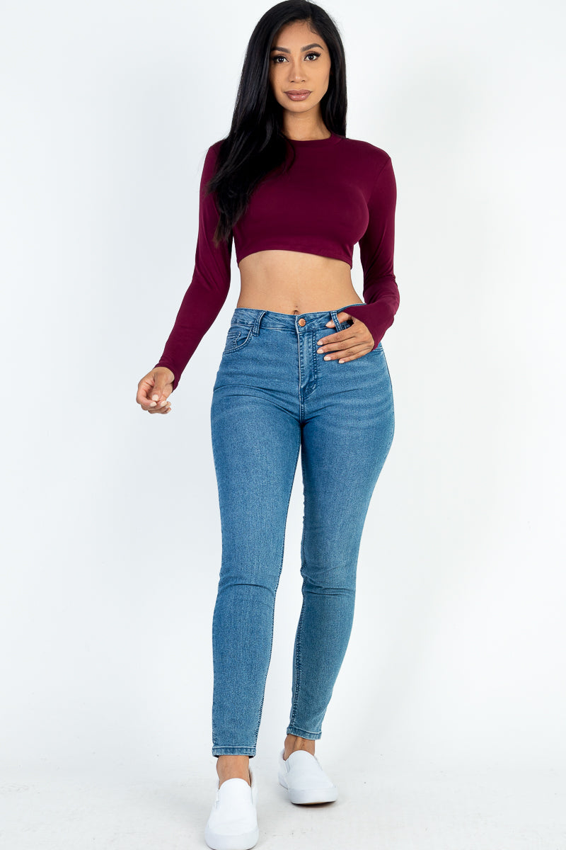 Crew Neck Long Sleeve Cropped Top (CAPELLA)