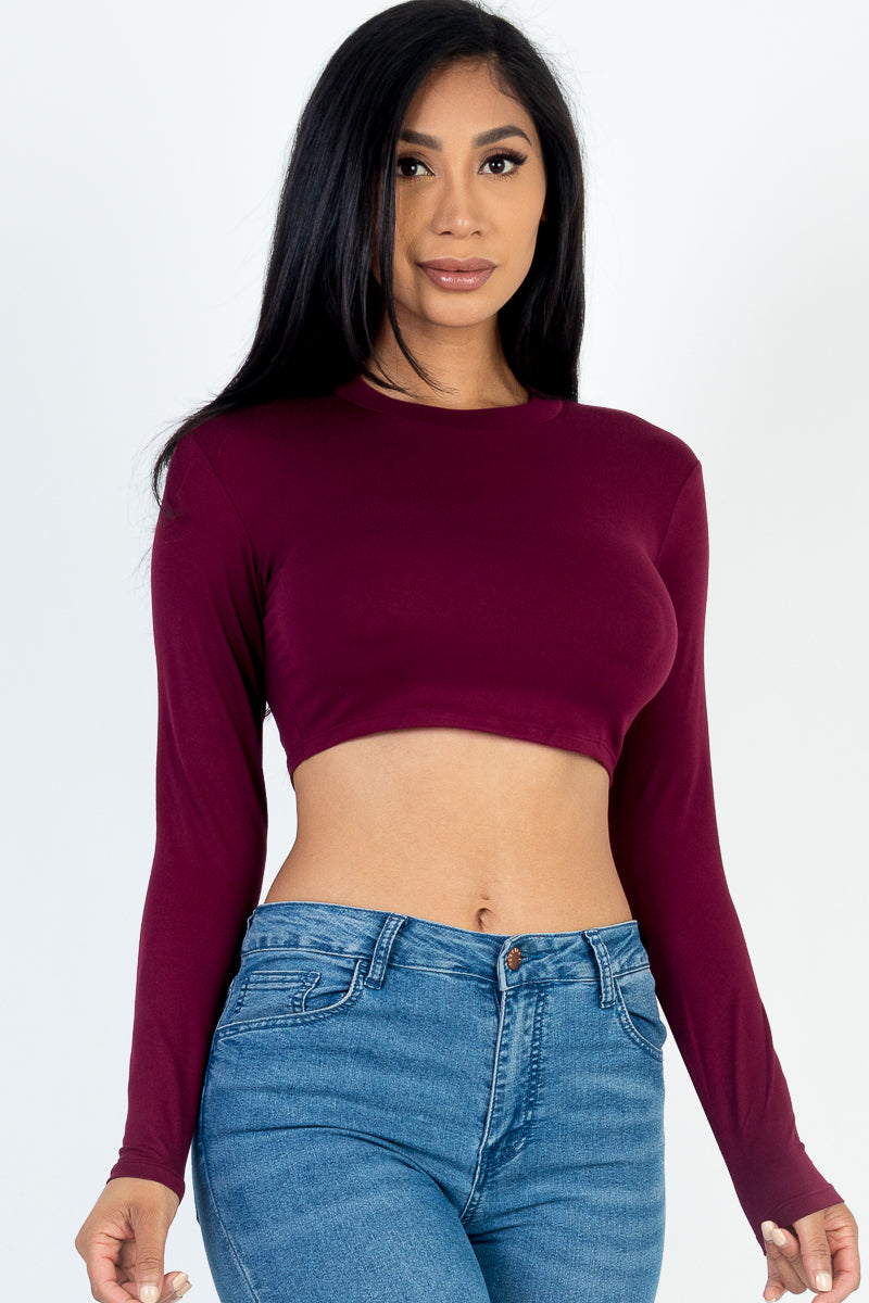 Crew Neck Long Sleeve Cropped Top (CAPELLA)