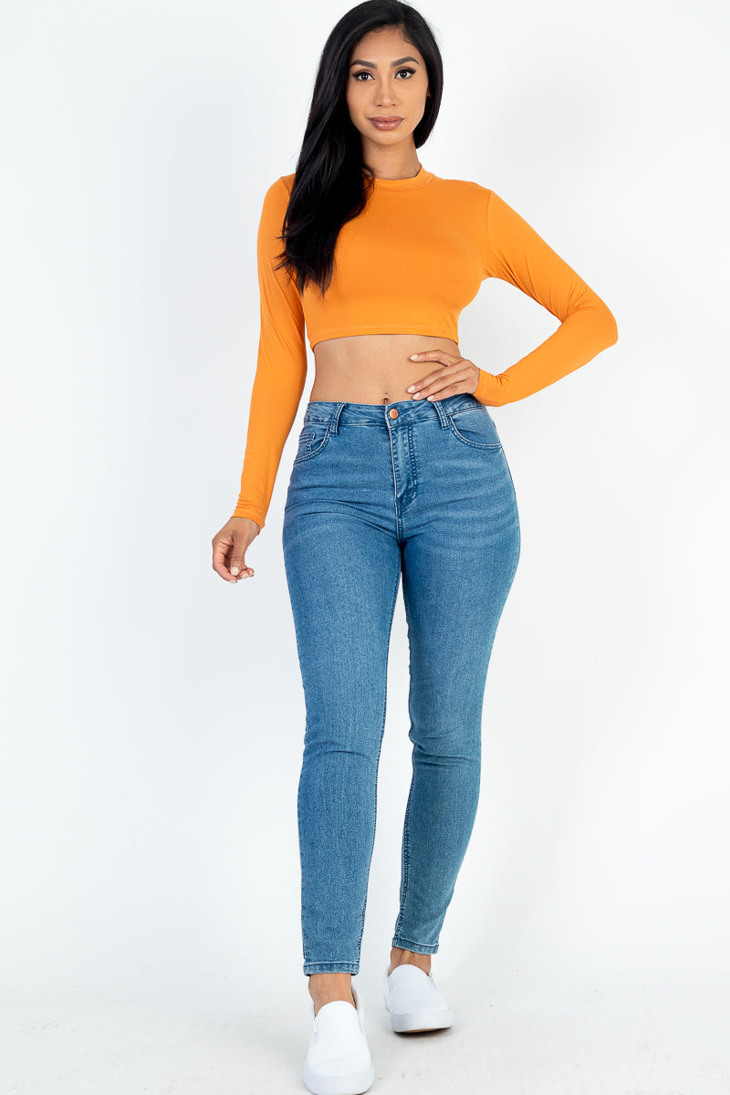 Crew Neck Long Sleeve Cropped Top (CAPELLA)