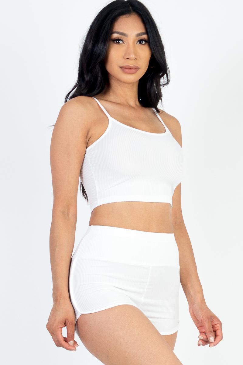 Ribbed Cami Crop Top & Ruched Shorts Set(CAPELLA)
