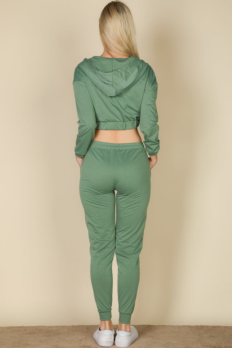 French Terry Cropped Cami with Zip-up Jacket and Joggers Set (CAPELLA)
