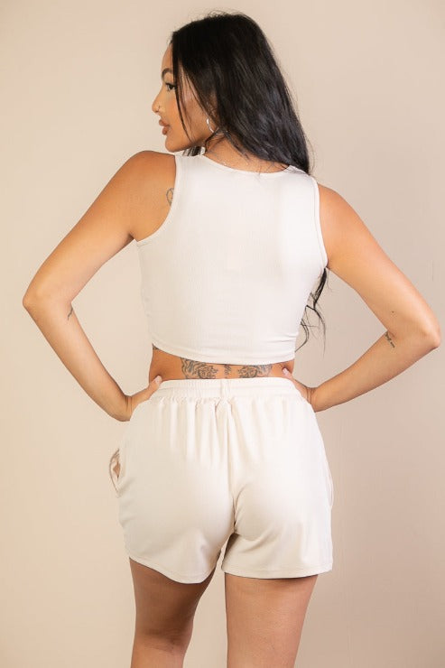 Ribbed Crop Tank Top & Shorts Set (CAPELLA)