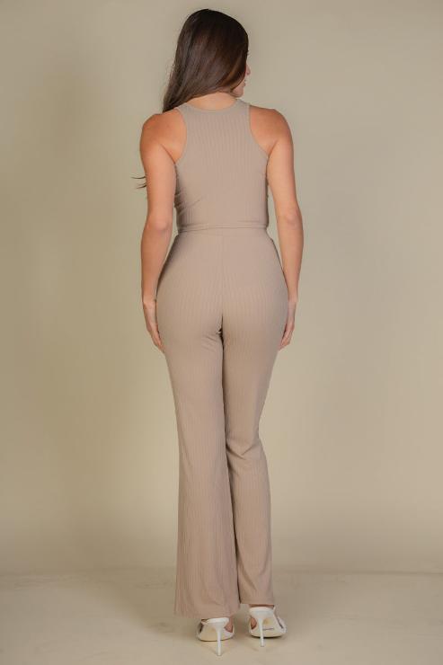 Ribbed Cropped Top and Bootcut Pants Sets (CAPELLA)