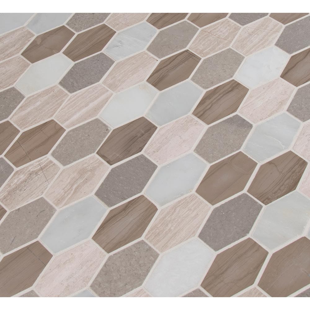 Bellagio Blend Elongated 11.63" x 12" Honed Marble Mesh-Mounted Mosaic Tile Hexagon -MSI Collection