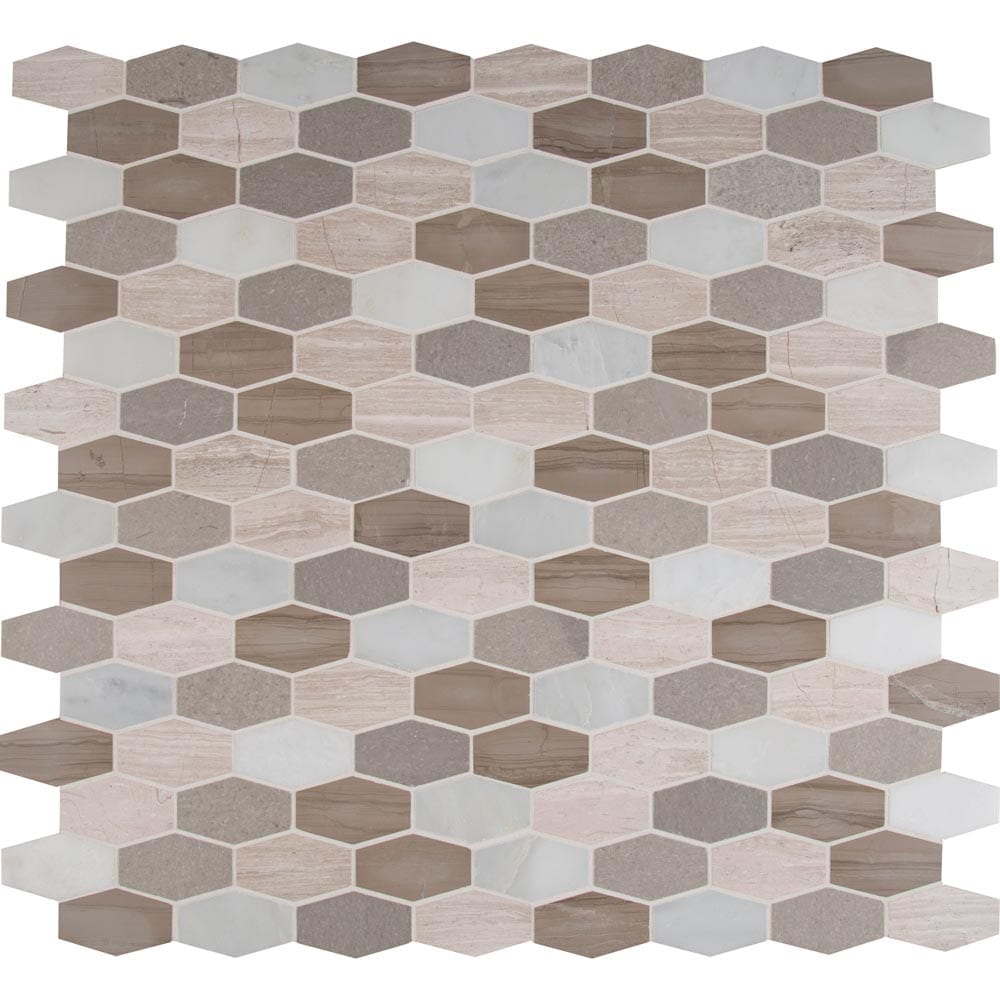 Bellagio Blend Elongated 11.63" x 12" Honed Marble Mesh-Mounted Mosaic Tile Hexagon - MSI Collection
