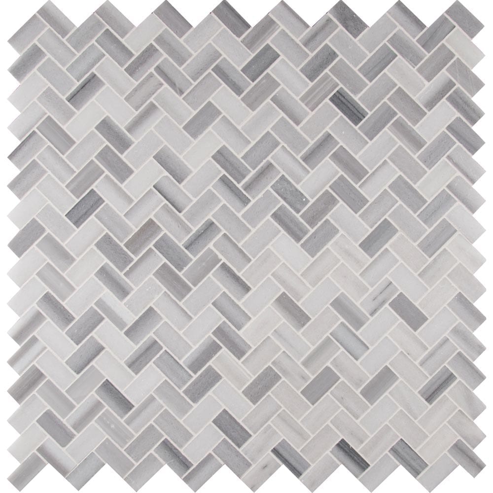 Bergamo Herringbone 11.63" x 11.63" Polished Marble Mesh-Mounted Mosaic Tile Pattern-MSI Collection