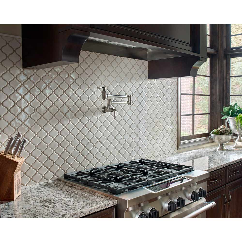 Bianco Arabesque 9.84" x 10.63" Glazed Ceramic Mesh-Mounted Mosaic Tile Pattern-MSI Collection