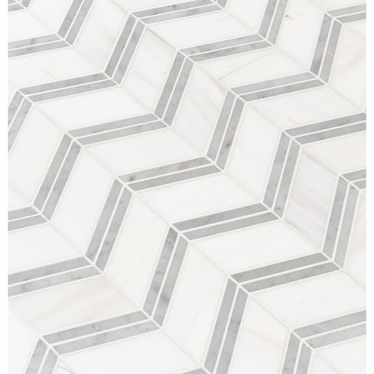 Bianco Dolomite Chevron 12" x 12" Polished Marble Mesh-Mounted Mosaic Tile Pattern-MSI Collection