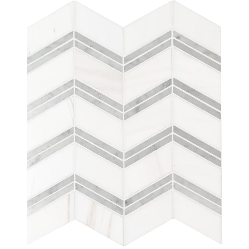 Bianco Dolomite Chevron 12" x 12" Polished Marble Mesh-Mounted Mosaic Tile Pattern-MSI Collection