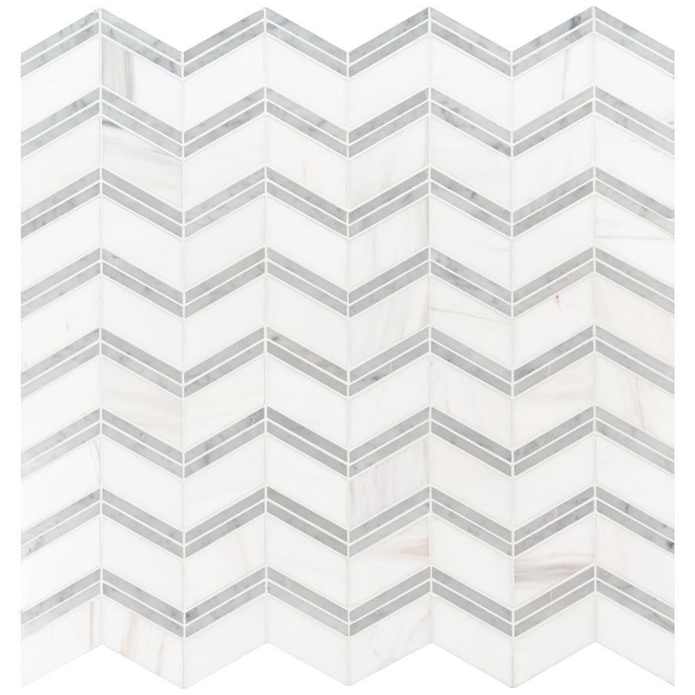 Bianco Dolomite Chevron 12" x 12" Polished Marble Mesh-Mounted Mosaic Tile Pattern-MSI Collection