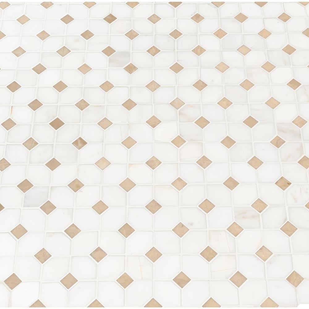 Bianco Dolomite Crema Dotty 12.88" x 12.88" Polished Marble Mesh-Mounted Mosaic Tile Pattern-MSI Collection