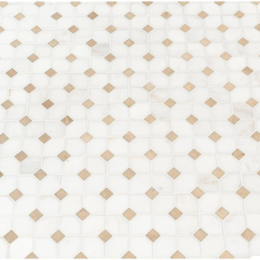 Bianco Dolomite Crema Dotty 12.88" x 12.88" Polished Marble Mesh-Mounted Mosaic Tile Pattern-MSI Collection