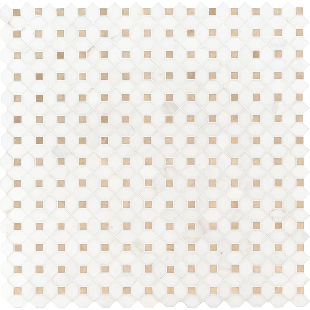 Bianco Dolomite Crema Dotty 12.88" x 12.88" Polished Marble Mesh-Mounted Mosaic Tile Pattern-MSI Collection