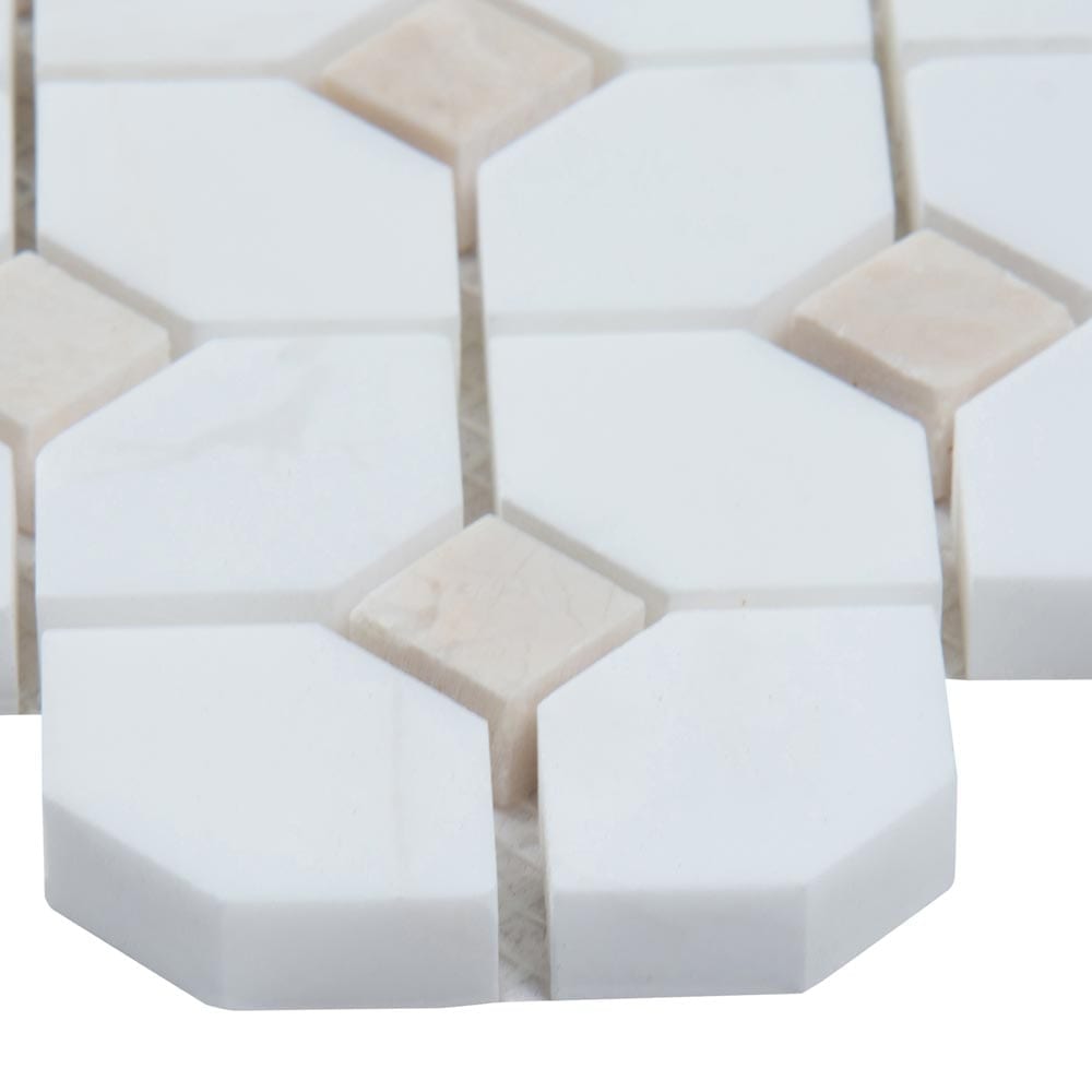 Bianco Dolomite Crema Dotty 12.88" x 12.88" Polished Marble Mesh-Mounted Mosaic Tile Pattern-MSI Collection