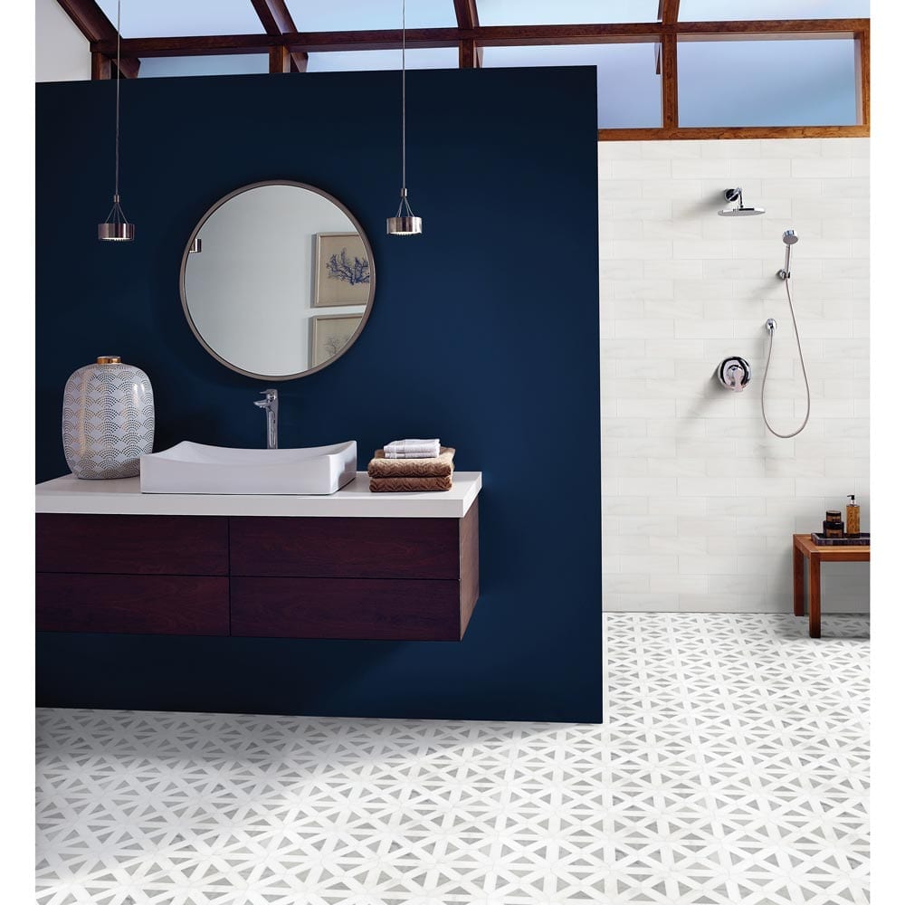Bianco Dolomite Geometrica 12" x 12" Polished Marble Mesh-Mounted Mosaic Tile Pattern-MSI Collection
