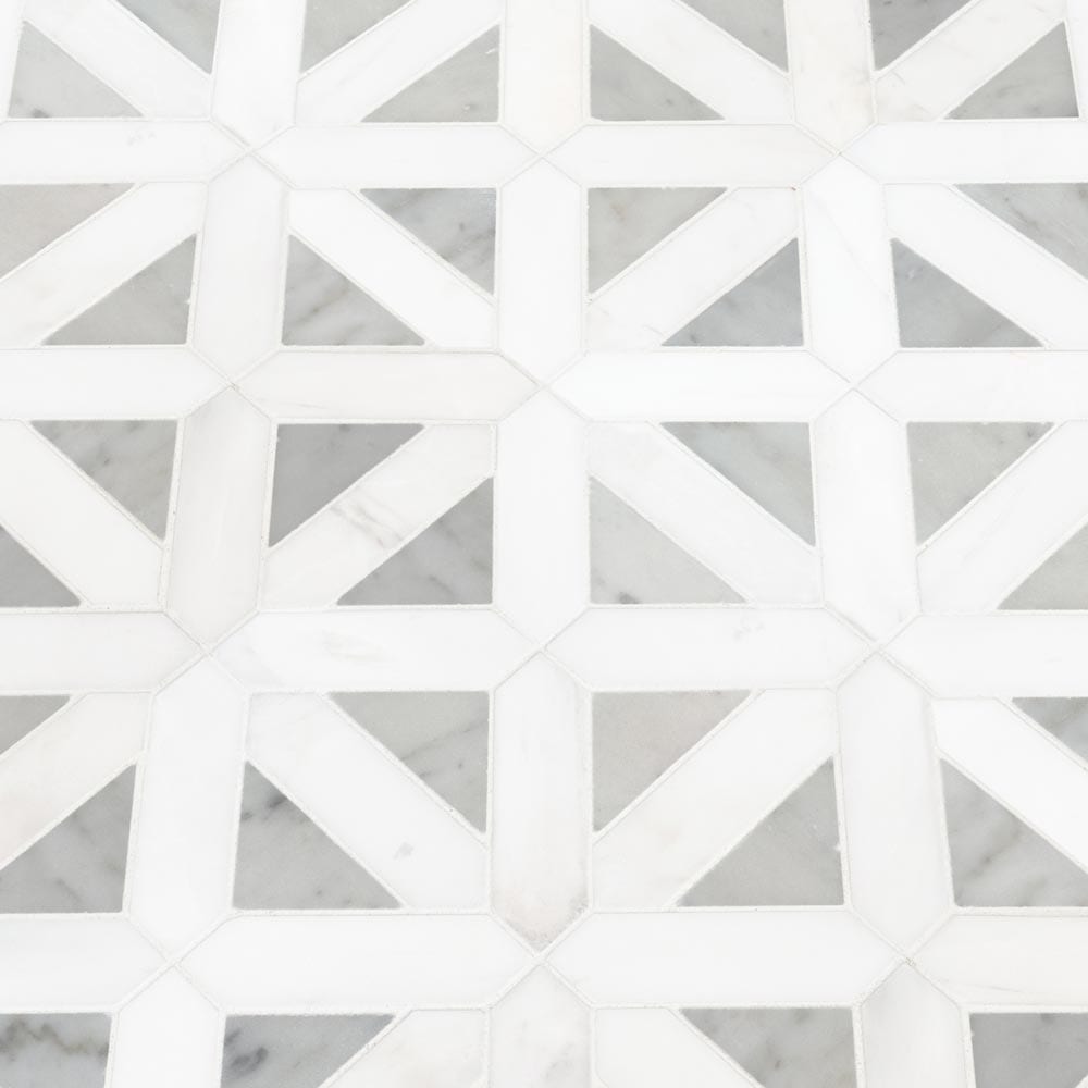 Bianco Dolomite Geometrica 12" x 12" Polished Marble Mesh-Mounted Mosaic Tile Pattern-MSI Collection