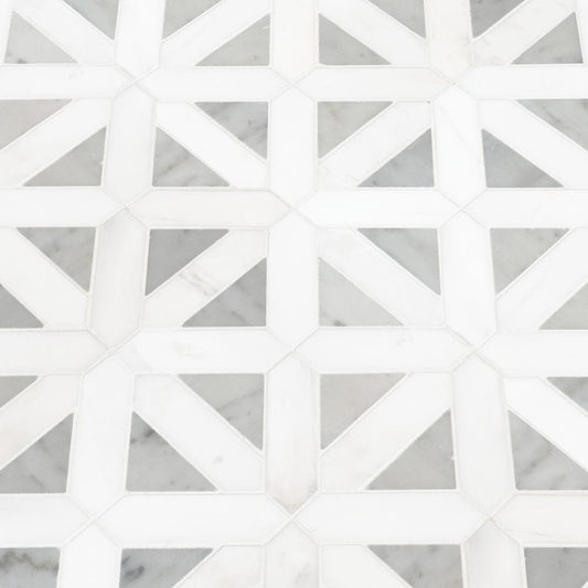 Bianco Dolomite Geometrica 12" x 12" Polished Marble Mesh-Mounted Mosaic Tile Pattern-MSI Collection
