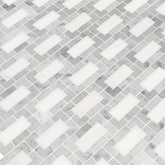 Bianco Dolomite Lynx 12" x 12" Polished Marble Mesh-Mounted Mosaic Tile Pattern-MSI Collection