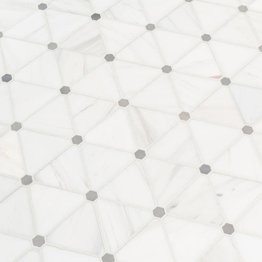 Bianco Dolomite Pinwheel 12" x 15" Polished Marble Mesh-Mounted Mosaic Tile Pattern-MSI Collection