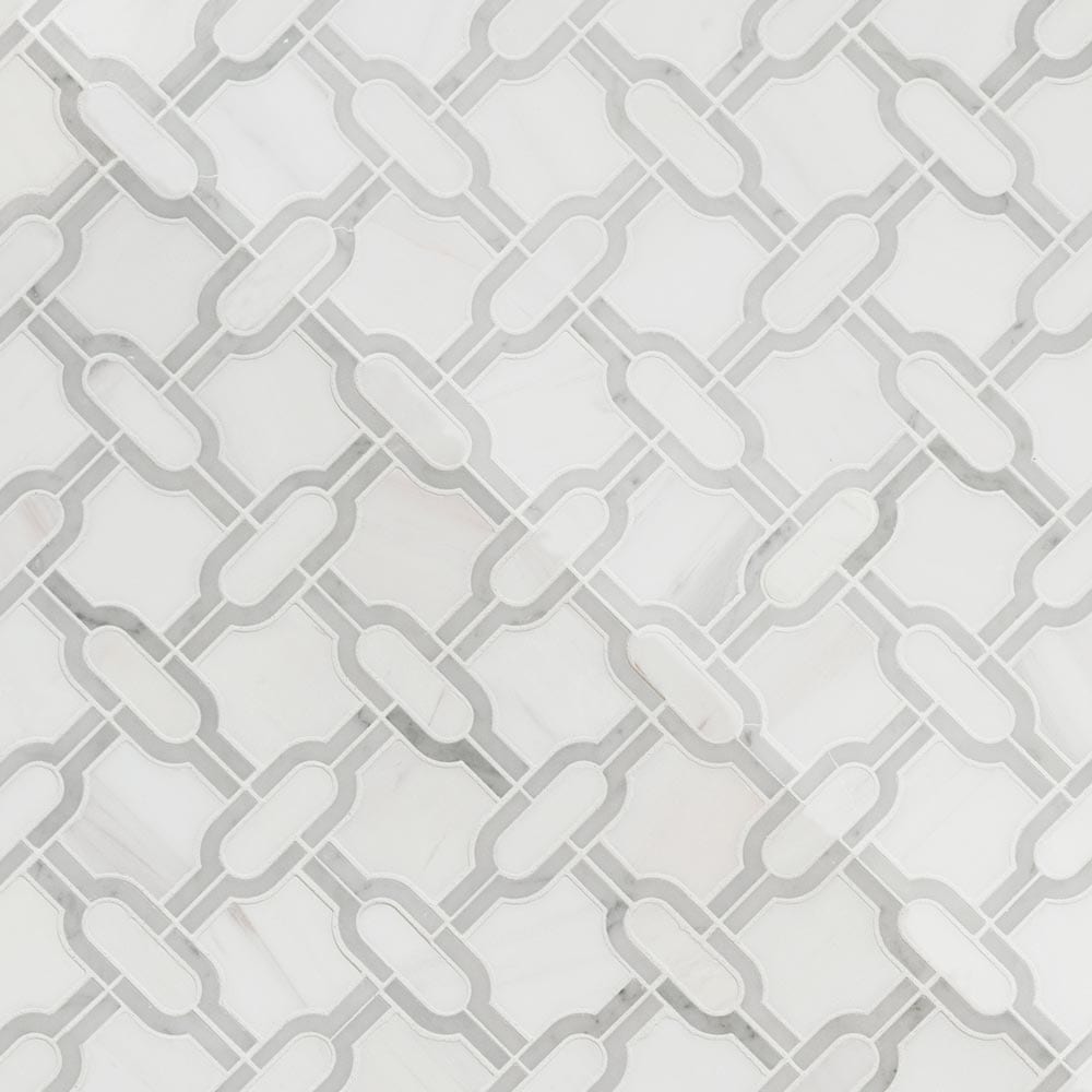 Bianco Gridwork 12" x 12" Polished Marble Mesh-Mounted Mosaic Tile Pattern-MSI Collection