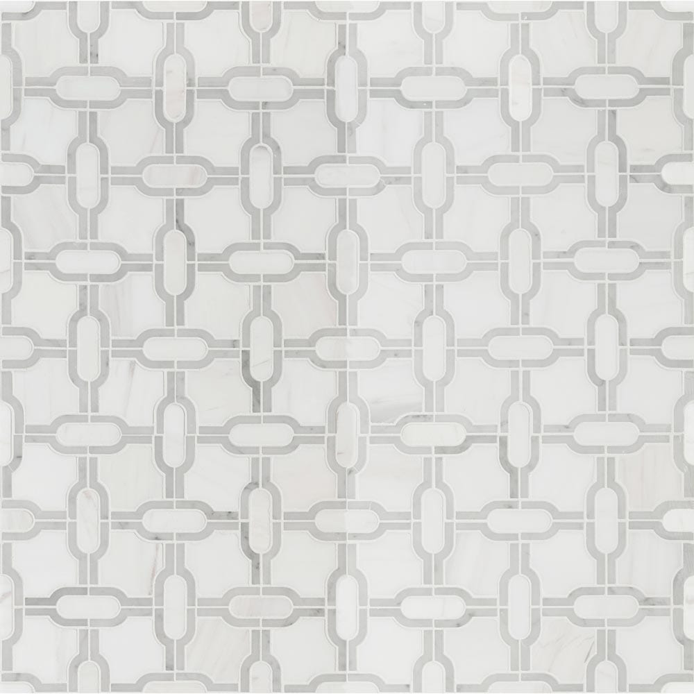 Bianco Gridwork 12" x 12" Polished Marble Mesh-Mounted Mosaic Tile Pattern-MSI Collection