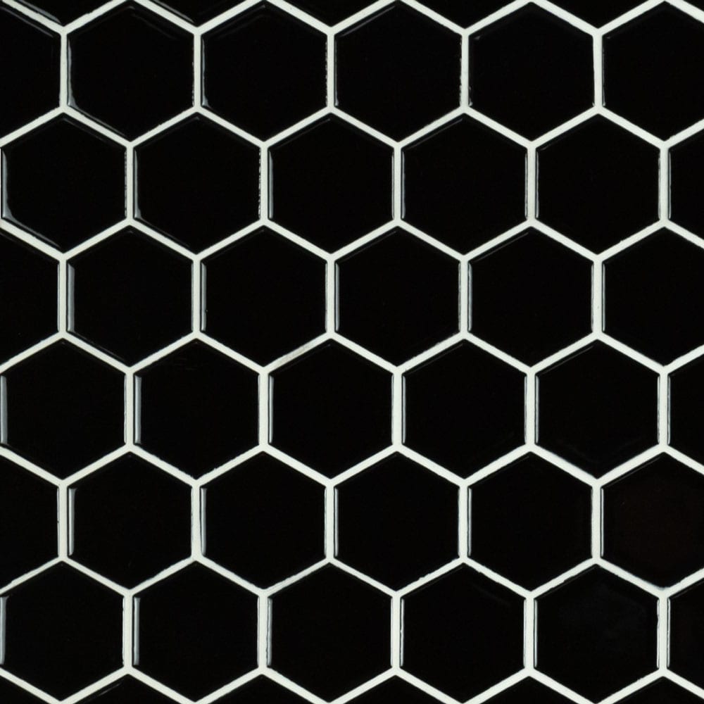 Black 2" Hexagon Porcelain Mesh Mounted Mosaic Tile 11.63"x12.75" Matte - MSI Collection